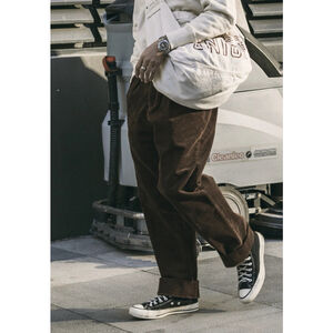 NON STOCK S Corduroy Pants Men Pleated Casual Trousers Loose Workwear Pant